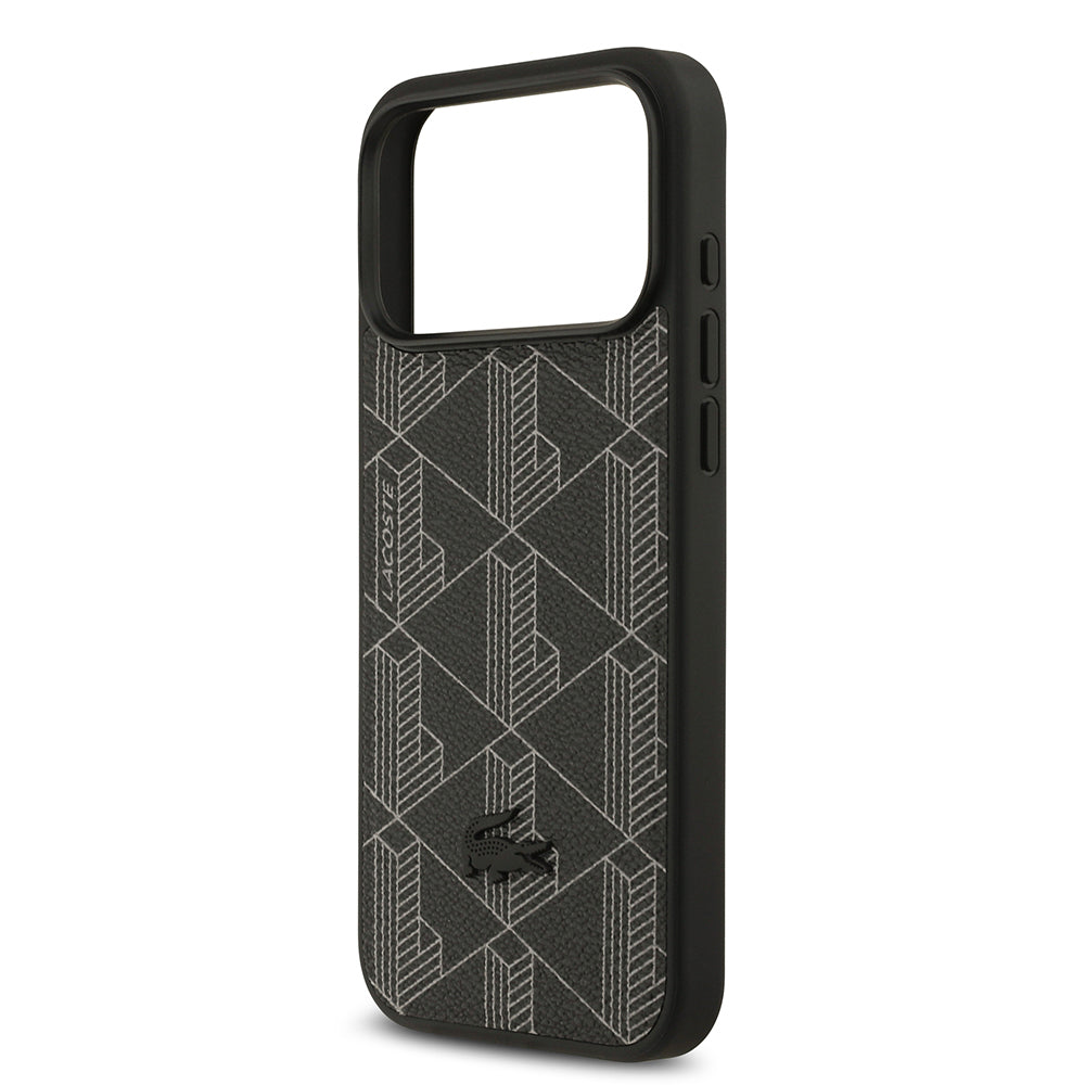 Apple iPhone 17 Pro Max Kılıf Lacoste Orjinal Lisanslı M-safe Şarj Özellikli PU Deri Tasarımlı Kartlıklı Karışık Monogram Desenli Kapak Yeşil