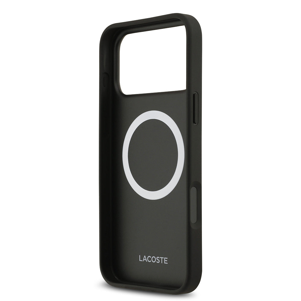 Apple iPhone 17 Pro Max Kılıf Lacoste Orjinal Lisanslı M-safe Şarj Özellikli PU Deri Tasarımlı Kartlıklı Karışık Monogram Desenli Kapak Yeşil