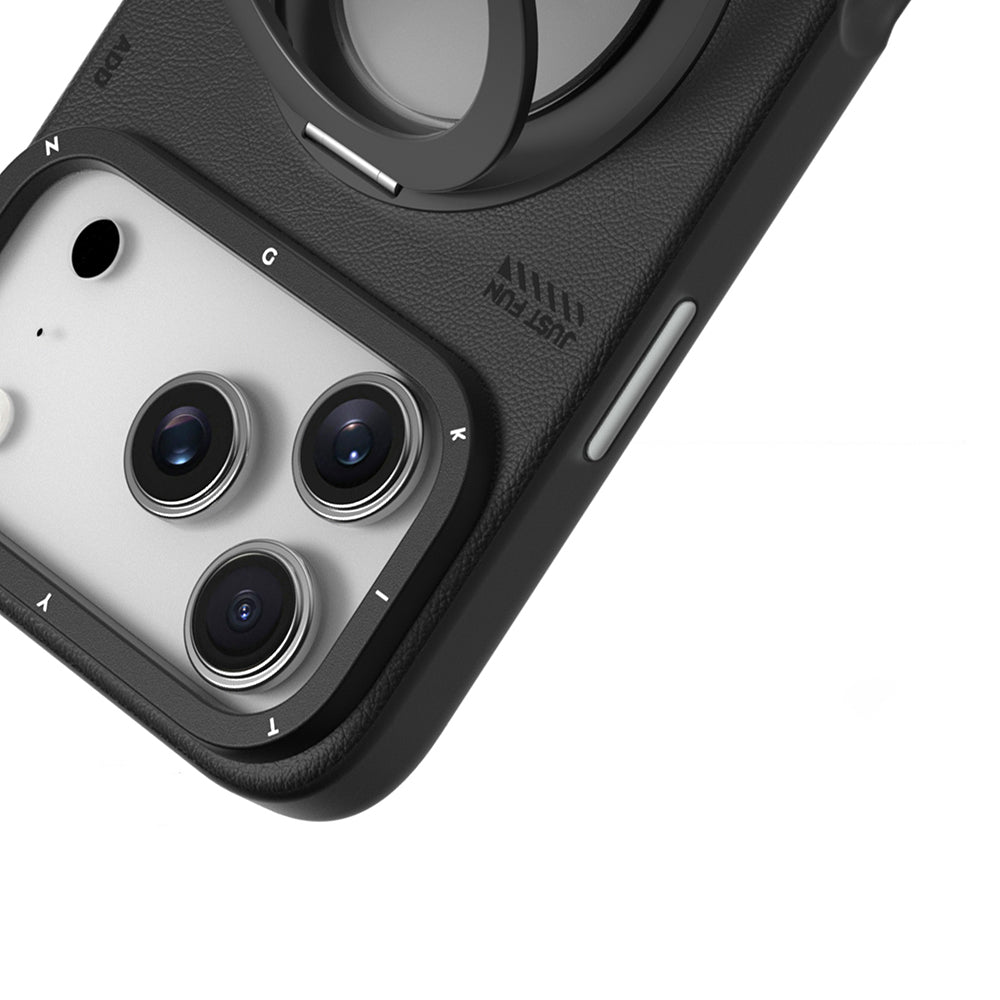 Apple iPhone 17 Pro Max Kılıf M-safe Şarj Özellikli 360 Derece Standlı Basit Mat Deri Desenli Youngkit Tech Leather Serisi Kapak Kahverengi