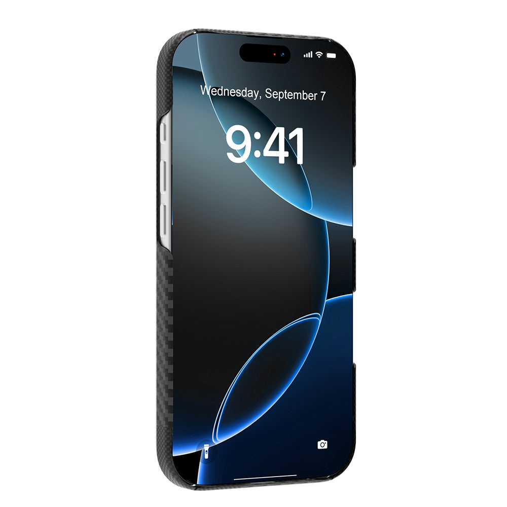 Apple iPhone 17 Pro Max Kılıf M-safe Şarj Özellikli 600D Metal Kamera Çerçeveli Raptic Aramid Fiber Geotik Serisi Kapak Siyah