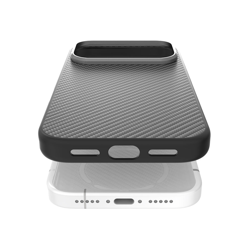 Apple iPhone 17 Pro Max Kılıf M-safe Şarj Özellikli 600D Metal Kamera Çerçeveli Raptic Aramid Fiber Serisi Kapak Siyah