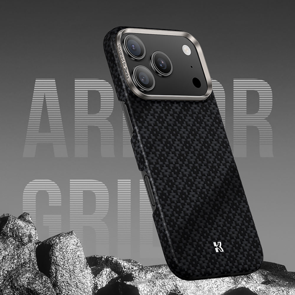 Apple iPhone 17 Pro Max Kılıf M-Safe Şarj Özellikli Benks ArmorAir ArmorGrid Serisi Kevlar Kapak Turuncu