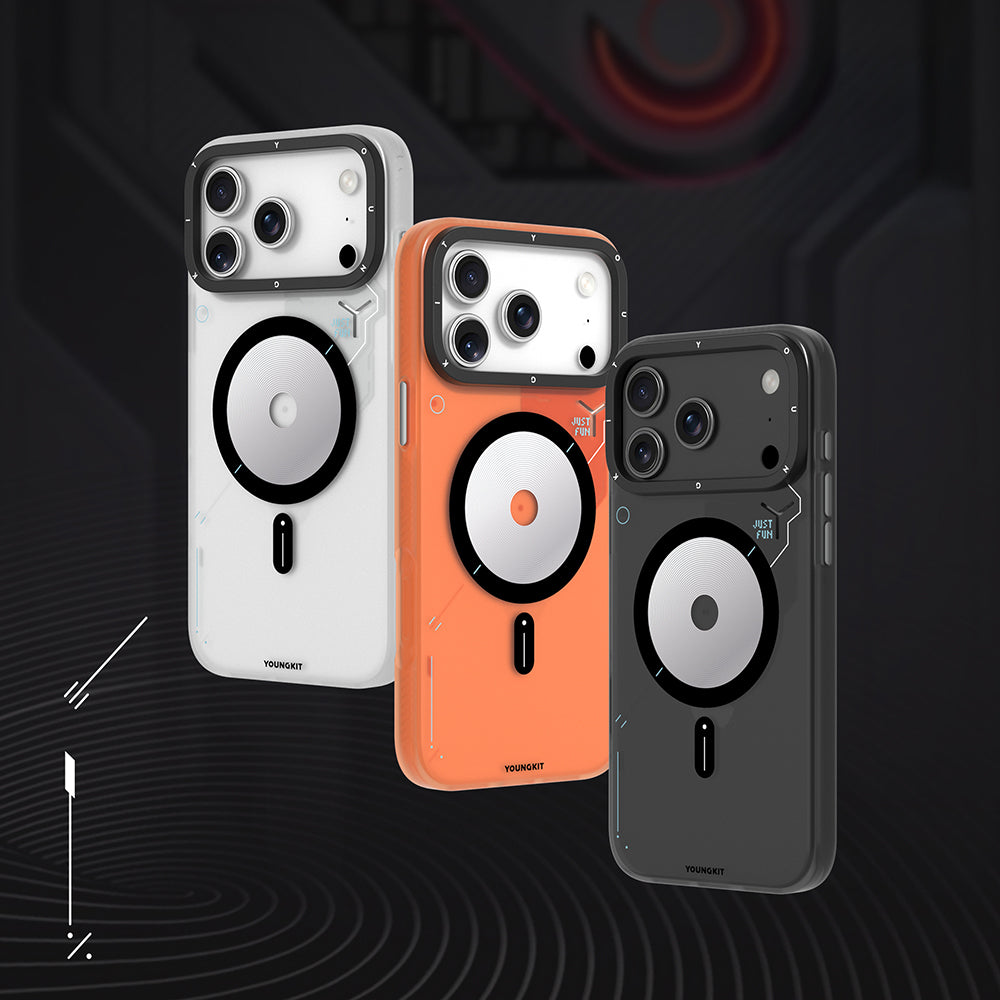 Apple iPhone 17 Pro Max Kılıf M-safe Şarj Özellikli Disk Desenli Youngkit Disc Battle Kapak Gri