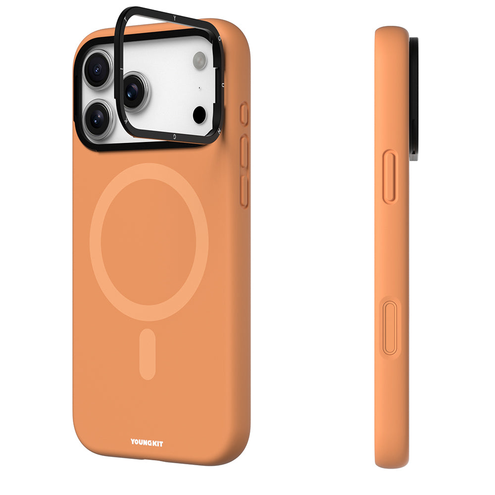 Apple iPhone 17 Pro Max Kılıf M-Safe Şarj Özellikli Kamera Standlı Youngkit Gel Cream Serisi Kapak Turuncu