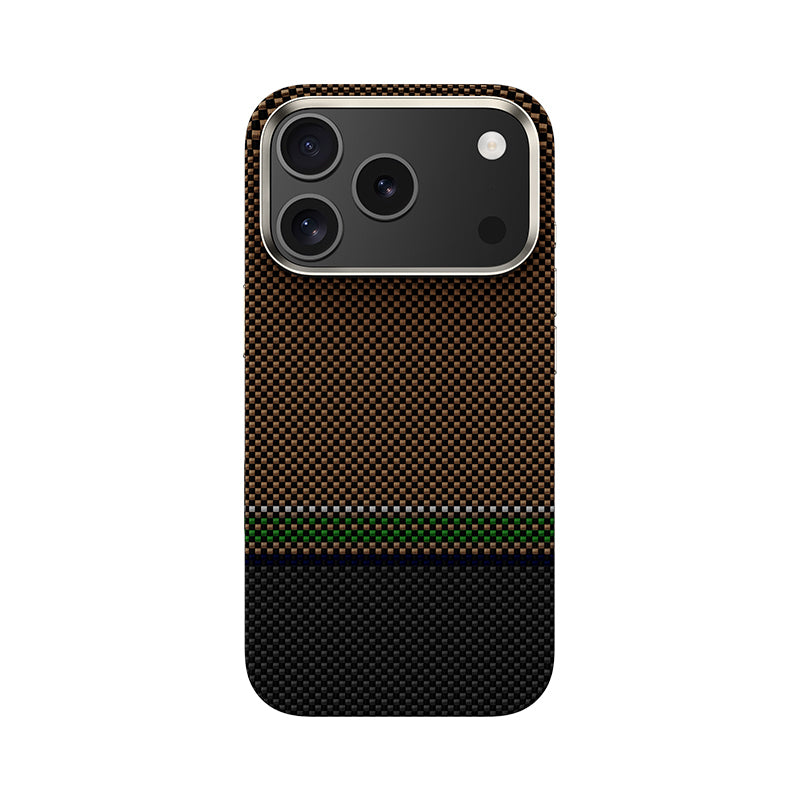 Apple iPhone 17 Pro Max Kılıf M-safe Şarj Özellikli Karbon Fiber Tasarımlı Benks Prestige ArmorPro Kevlar Kapak Gold