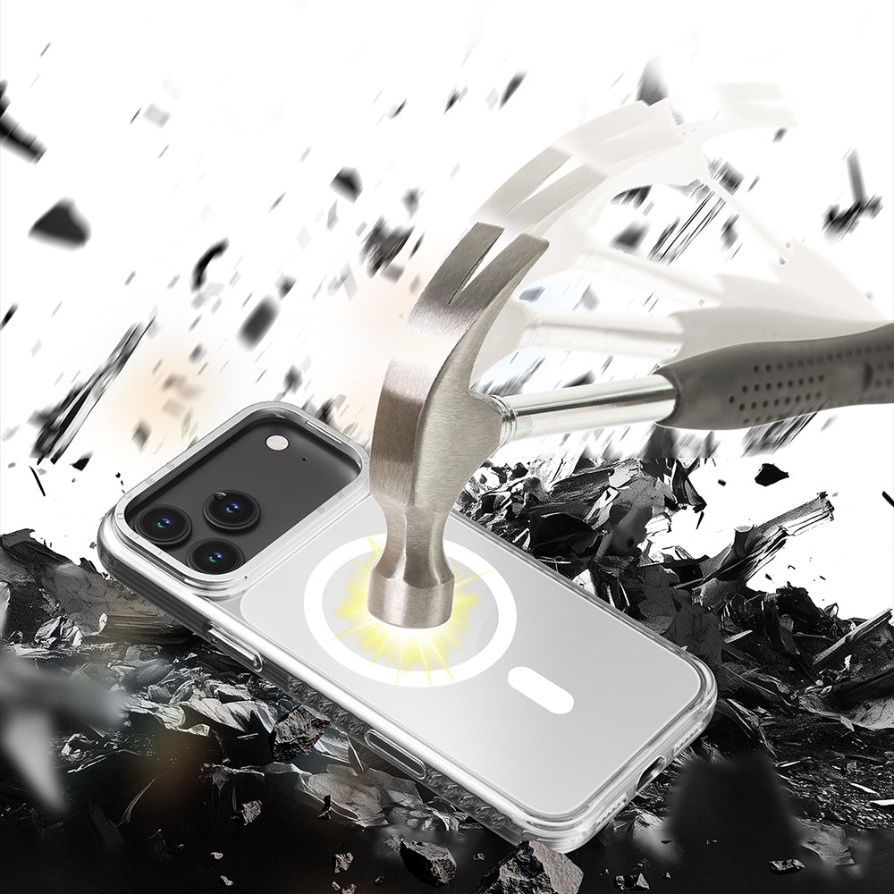 Apple iPhone 17 Pro Max Kılıf M-safe Şarj Özellikli Metal Kamera Çerçeveli Airbag Tasarımlı Lenyes CK221 Sert PC Kapak Turuncu