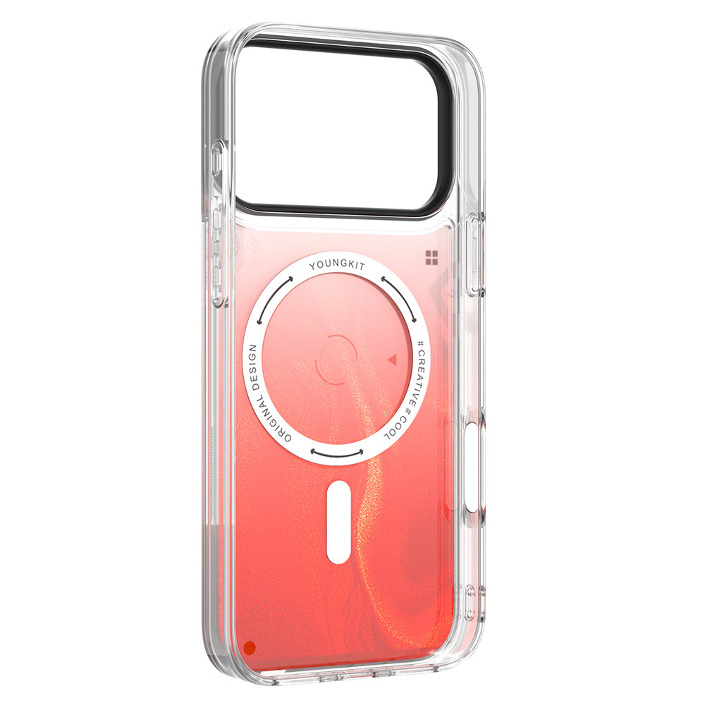 Apple iPhone 17 Pro Max Kılıf M-safe Şarj Özellikli Parlak Kumlu Sıvılı Tasarımlı Galaxy Fantasy Serisi Kapak Turuncu