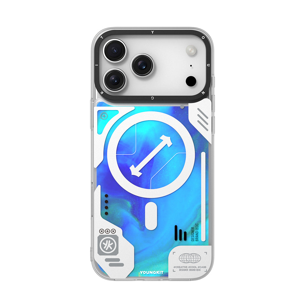 Apple iPhone 17 Pro Max Kılıf M-safe Şarj Özellikli Parlak Kumlu Sıvılı Tasarımlı Galaxy Fantasy Serisi Kapak Mavi