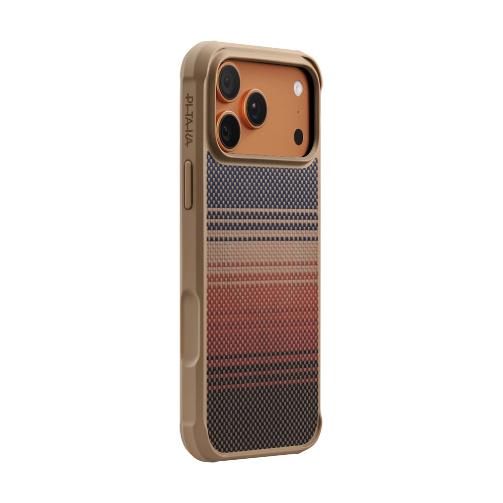 Apple iPhone 17 Pro Max Kılıf M-safe Şarj Özellikli Pitaka Tactile Woven Sunset-Moonrise Aramid Pro Guard Serisi Kapak Kahverengi