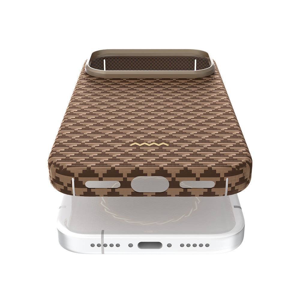 Apple iPhone 17 Pro Max Kılıf M-safe Şarj Özellikli Raptic Aramid Skin Origin Serisi Kapak Kahverengi