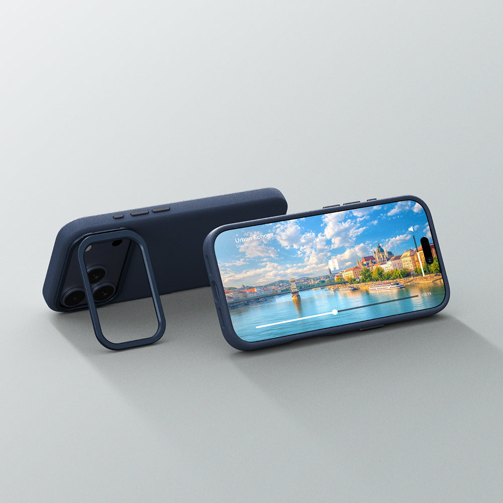 Apple iPhone 17 Pro Max Kılıf M-safe Şarj Özellikli Standlı Amazingthing Glamour Mag Serisi PU Kapak Mavi