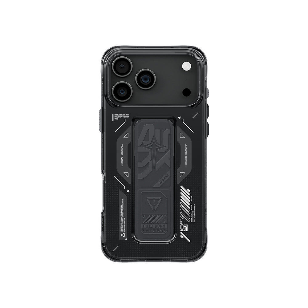 Apple iPhone 17 Pro Max Kılıf M-safe Şarj Özellikli Teknoloji Desenli Skinarma Helio Mag Charge Standlı Kapak Füme