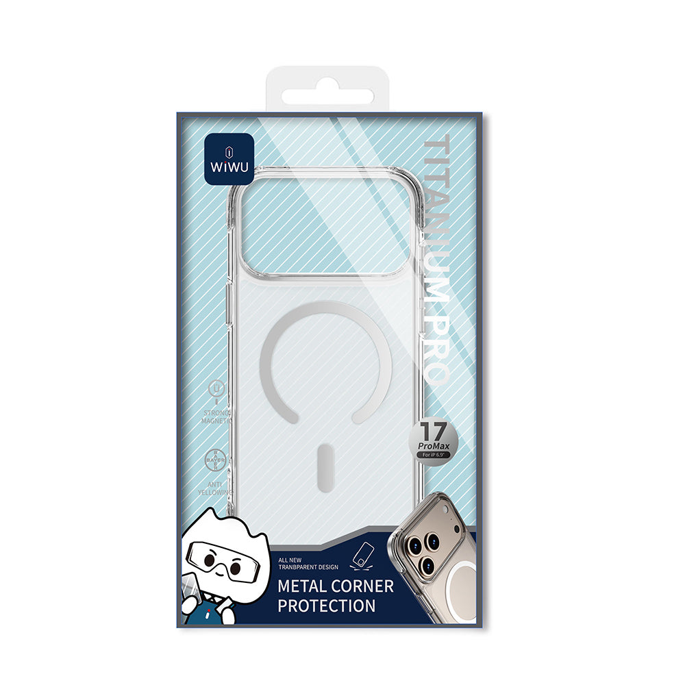 Apple iPhone 17 Pro Max Kılıf M-safe Şarj Özellikli Wiwu MCC-702 Titanyum Pro Serisi Sert PC Kapak Şeffaf
