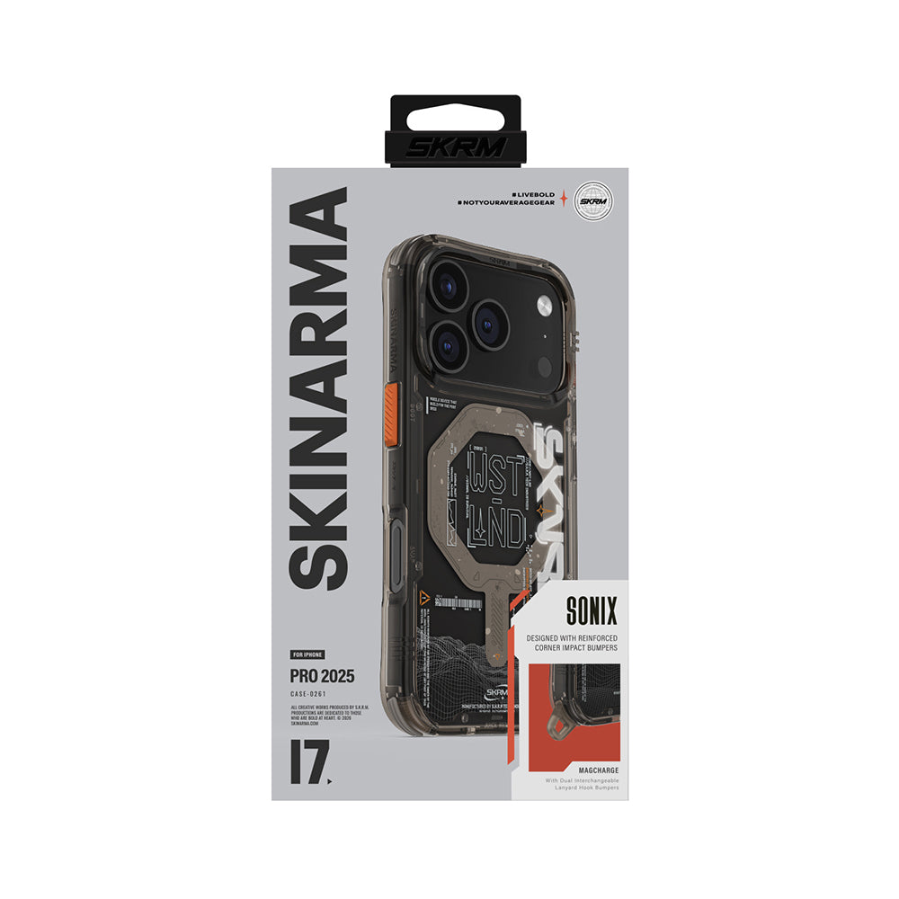 Apple iPhone 17 Pro Max Kılıf M-safe Şarj Özellikli Yazı Desenli Airbag Tasarımlı Skinarma Sonix Kapak Şeffaf