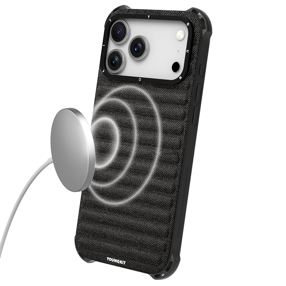 Apple iPhone 17 Pro Max Kılıf M-safe Şarj Özellikli Youngkit Canvas Serisi Kapak Mürdüm