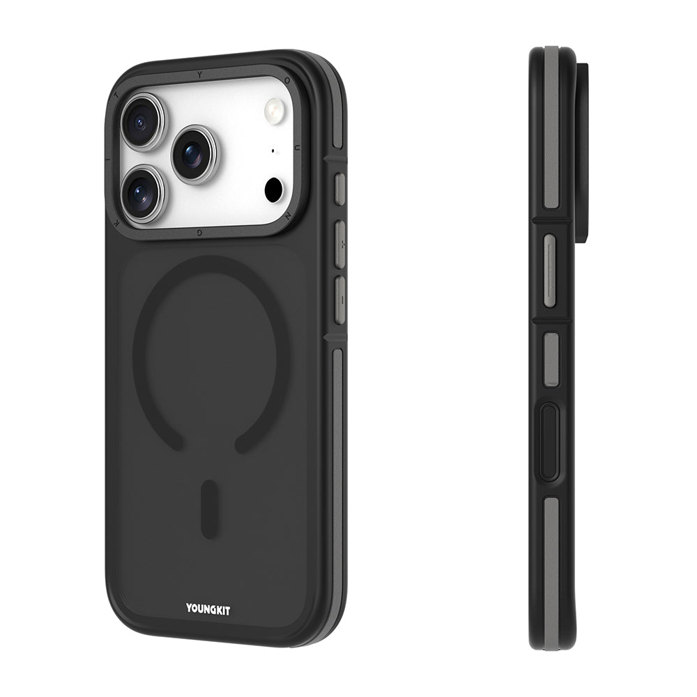 Apple iPhone 17 Pro Max Kılıf M-safe Şarj Özellikli Youngkit Rock Sand Serisi Kapak Siyah