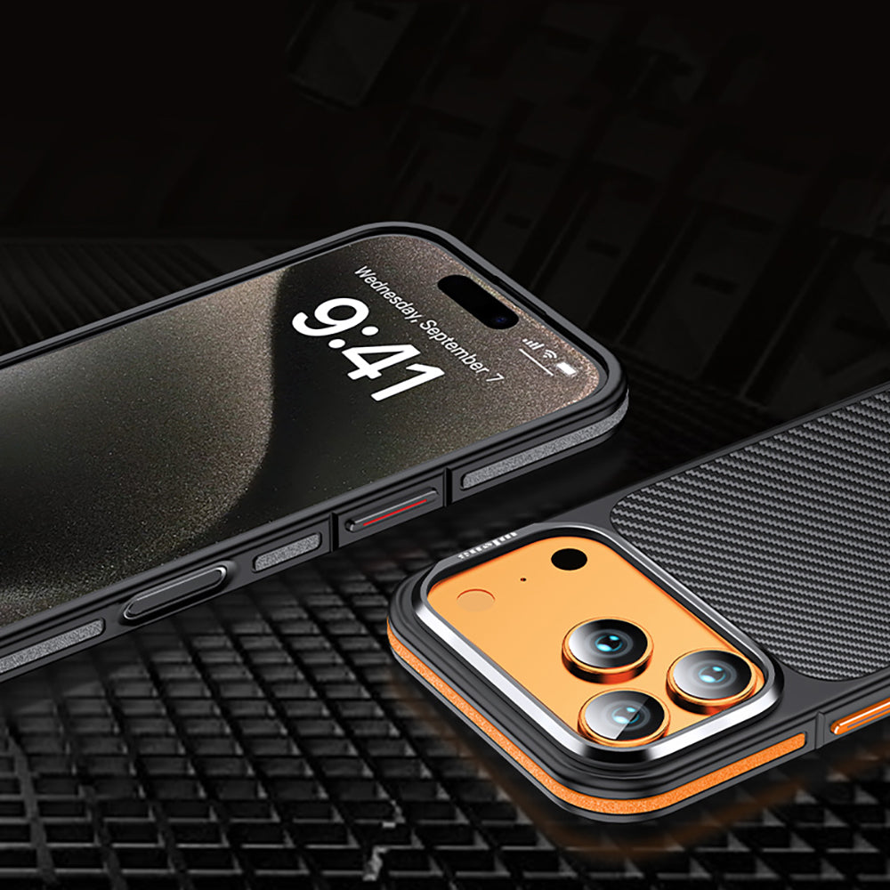 Apple iPhone 17 Pro Max Kılıf Mat Transparan Karbon Fiber Görünümlü Wlons Marin Kapak Siyah