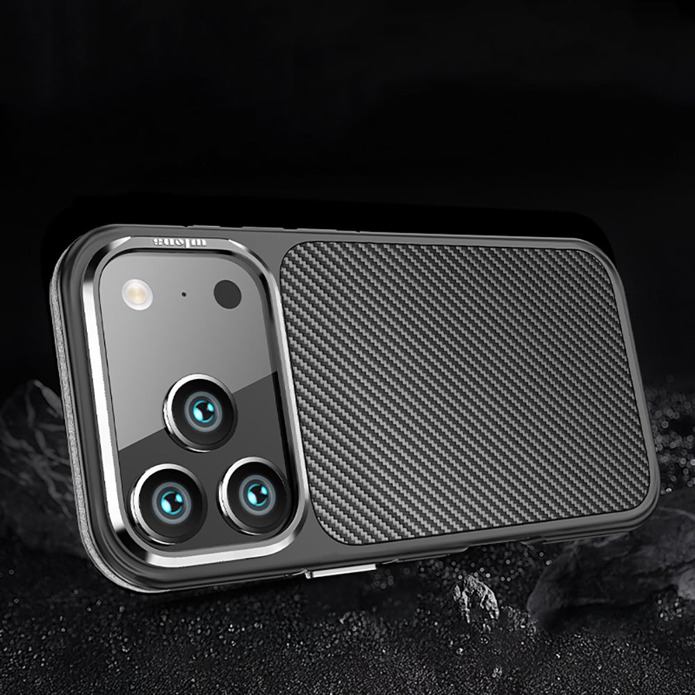 Apple iPhone 17 Pro Max Kılıf Mat Transparan Karbon Fiber Görünümlü Wlons Marin Kapak Turuncu