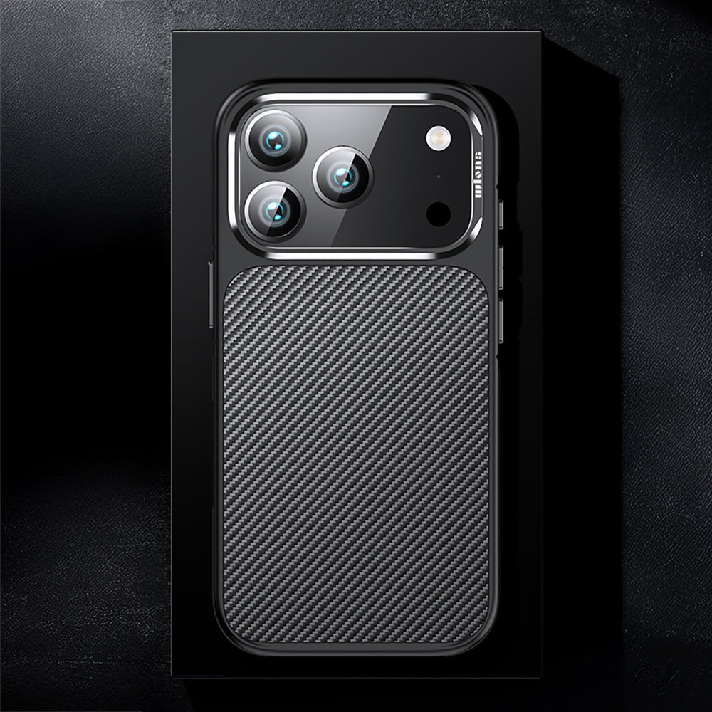 Apple iPhone 17 Pro Max Kılıf Mat Transparan Karbon Fiber Görünümlü Wlons Marin Kapak Turuncu