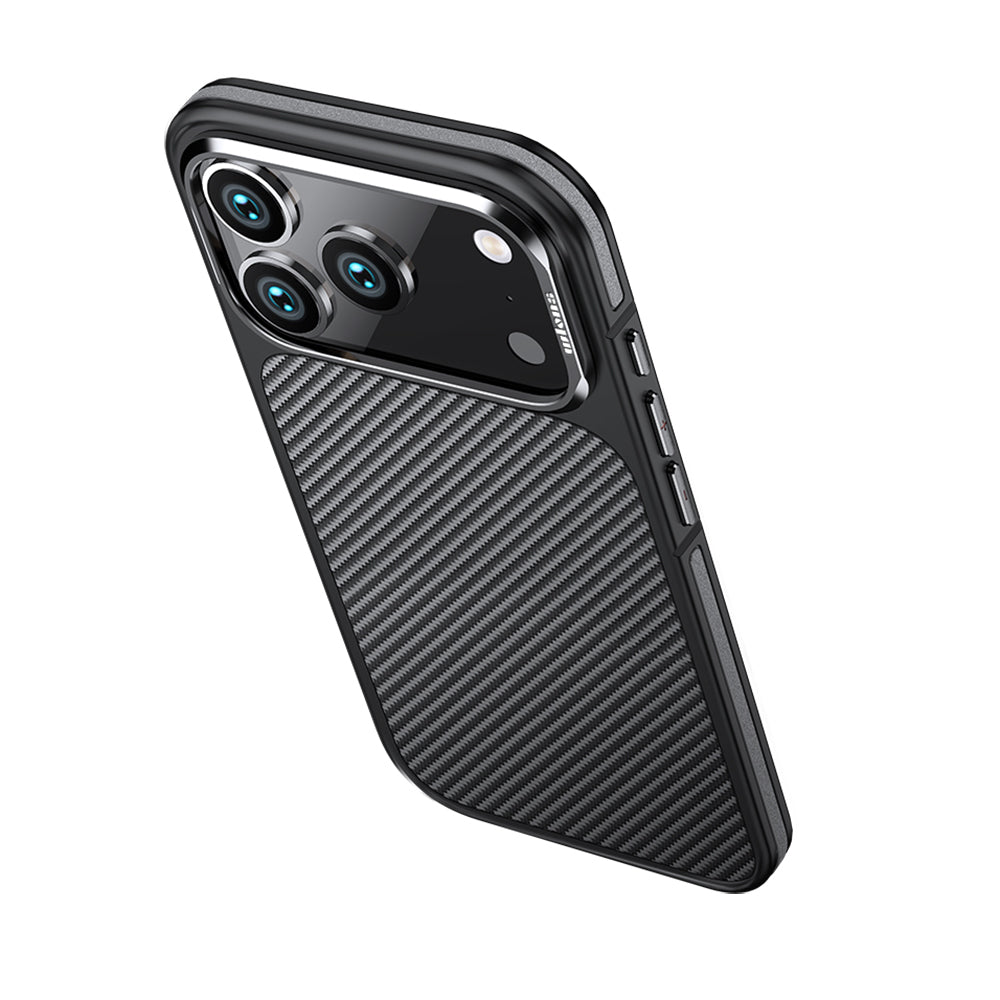 Apple iPhone 17 Pro Max Kılıf Mat Transparan Karbon Fiber Görünümlü Wlons Marin Kapak Turuncu