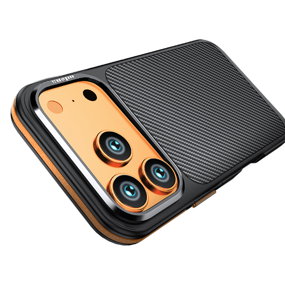 Apple iPhone 17 Pro Max Kılıf Mat Transparan Karbon Fiber Görünümlü Wlons Marin Kapak Siyah