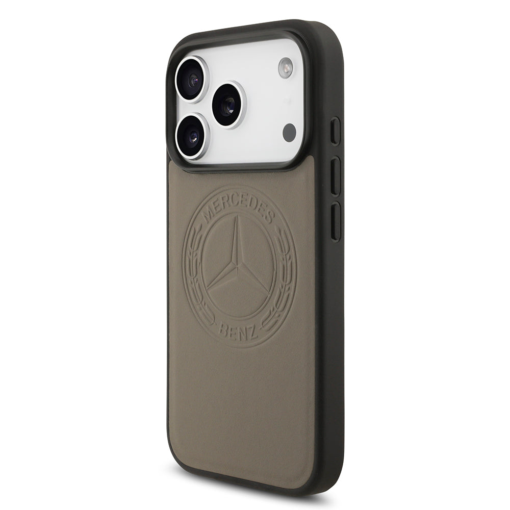 Apple iPhone 17 Pro Max Kılıf Mercedes Benz Orjinal Lisanslı M-safe Şarj Özellikli Hakiki Deri Nostaljik Yıldız Dizayn Kapak Siyah