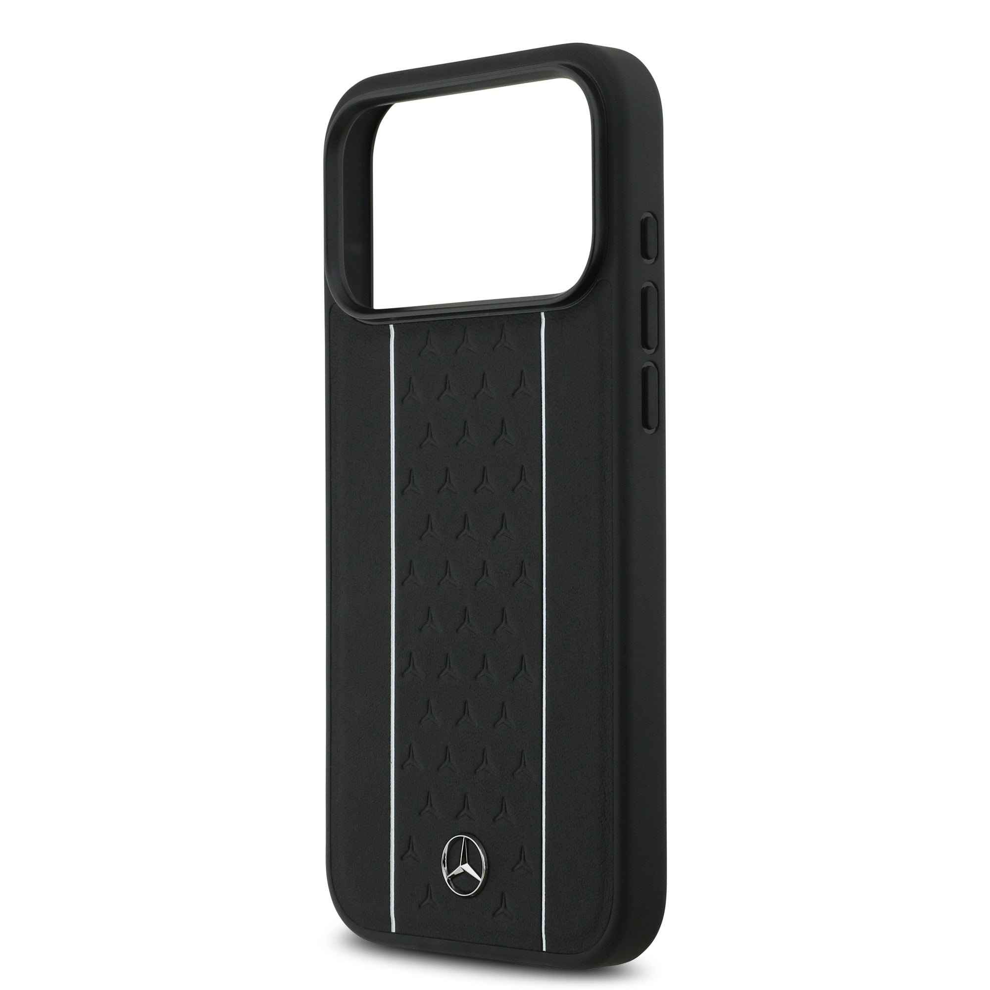 Apple iPhone 17 Pro Max Kılıf Mercedes Benz Orjinal Lisanslı M-safe Şarj Özellikli Şeritli Yıldız Desenli Metal Logolu Deri Kapak Lacivert