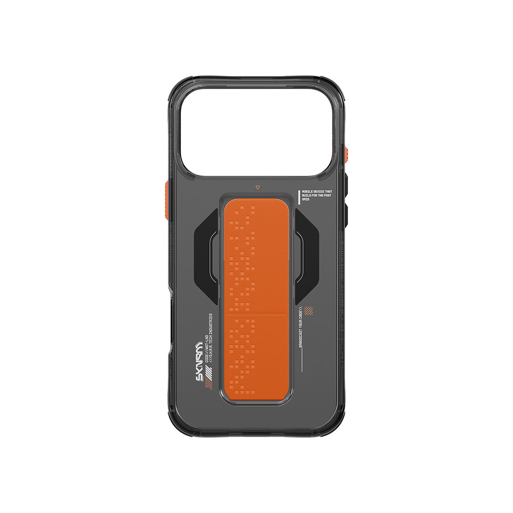 Apple iPhone 17 Pro Max Kılıf Skinarma M-Safe Şarj Özellikli Airbag Tasarımlı Standlı Haxa Kapak Füme