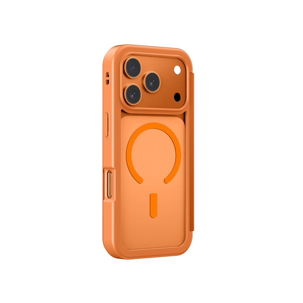 Apple iPhone 17 Pro Max PU Kartlıklı Kapaklı Amazingthing Glamour Foilo Serisi Kılıf Turuncu