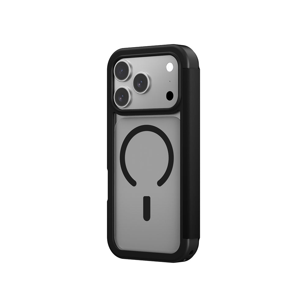 Apple iPhone 17 Pro Max PU Kartlıklı Kapaklı Amazingthing Glamour Foilo Serisi Kılıf Turuncu