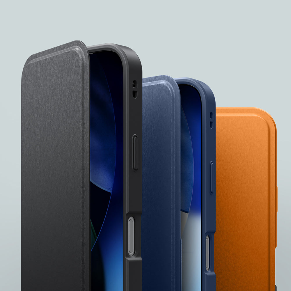 Apple iPhone 17 Pro Max PU Kartlıklı Kapaklı Amazingthing Glamour Foilo Serisi Kılıf Mavi