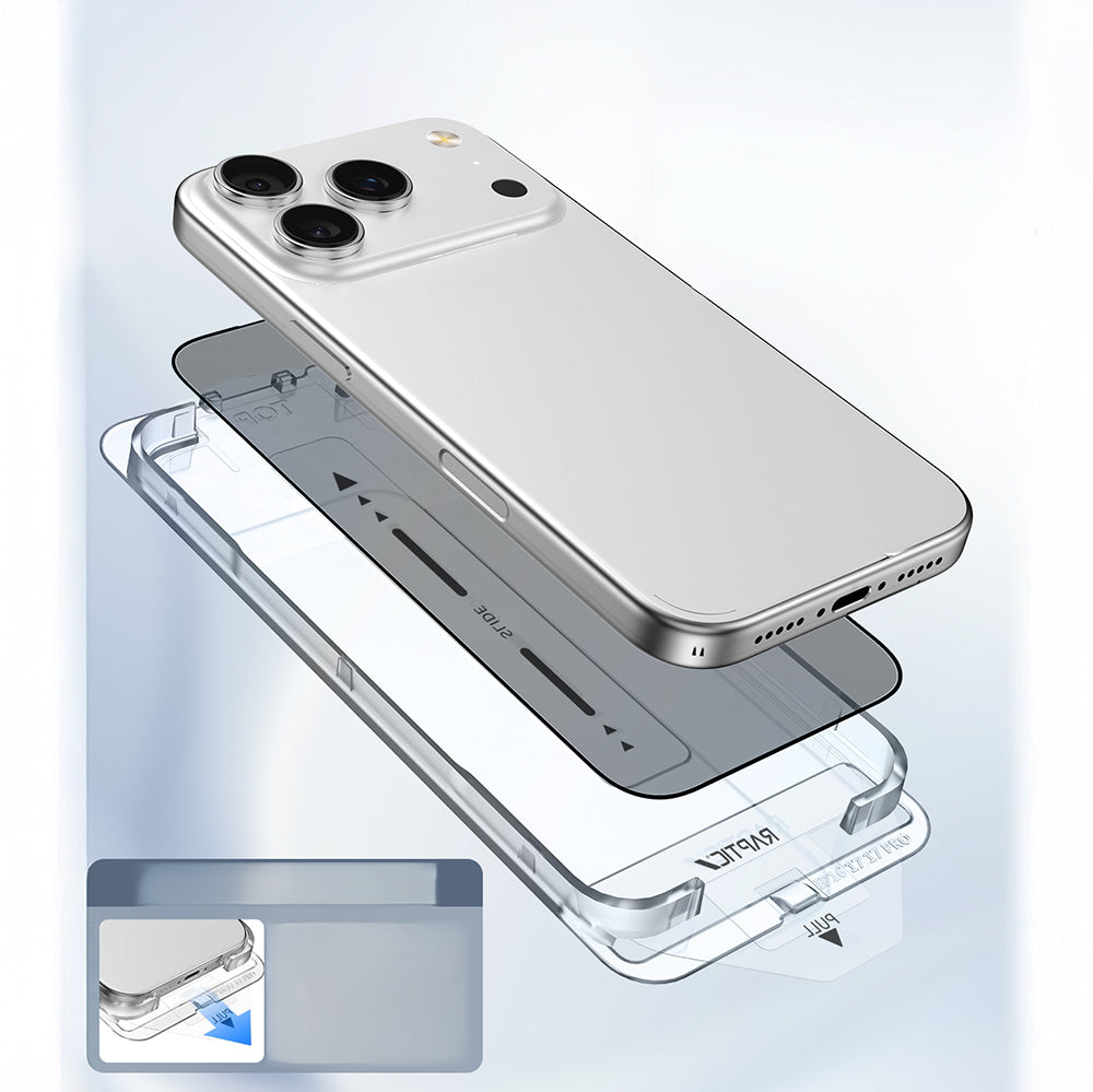 Apple iPhone 17 Pro Max Raptic Air Glass 2.5D Privacy Hayalet Ekran Koruyucu 2 Adet + Kolay Uygulama Aparatlı Siyah