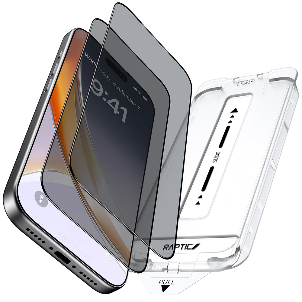 Apple iPhone 17 Raptic Air Glass 2.5D Privacy Hayalet Ekran Koruyucu 2 Adet + Kolay Uygulama Aparatlı Siyah