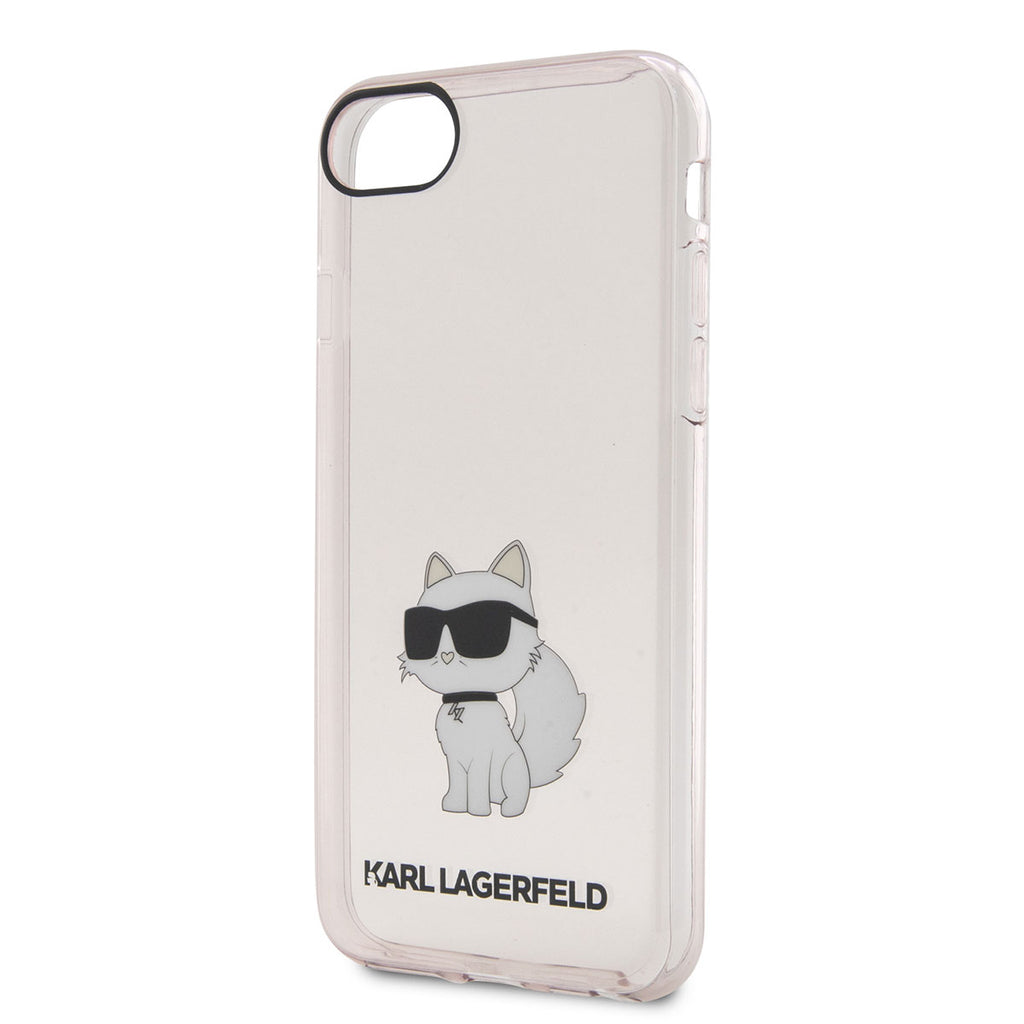 Apple iPhone 7 Kılıf Karl Lagerfeld Transparan Choupette Dizayn Kapak Pembe