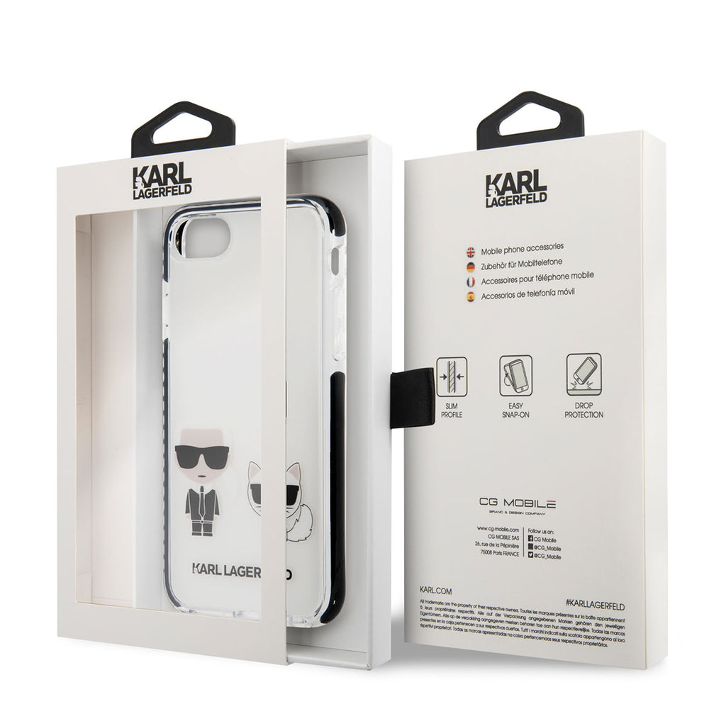 Apple iPhone 8 Kılıf Karl Lagerfeld Kenarları Siyah Silikon K&C Dizayn Kapak Beyaz