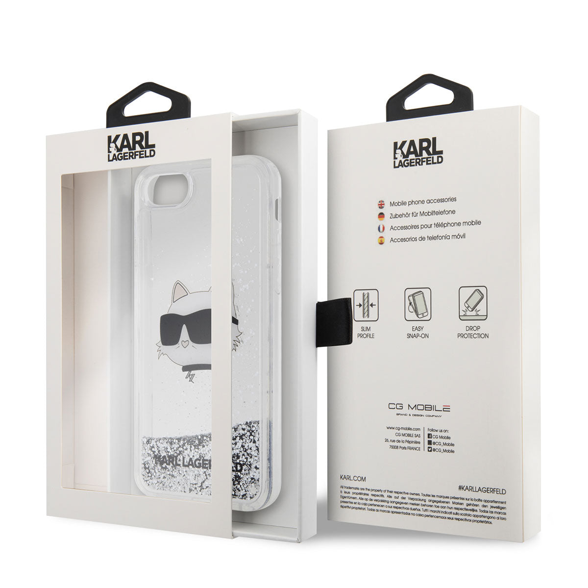 Apple iPhone SE 2020 Kılıf Karl Lagerfeld Sıvılı Simli Choupette Head Dizayn Kapak Gümüş