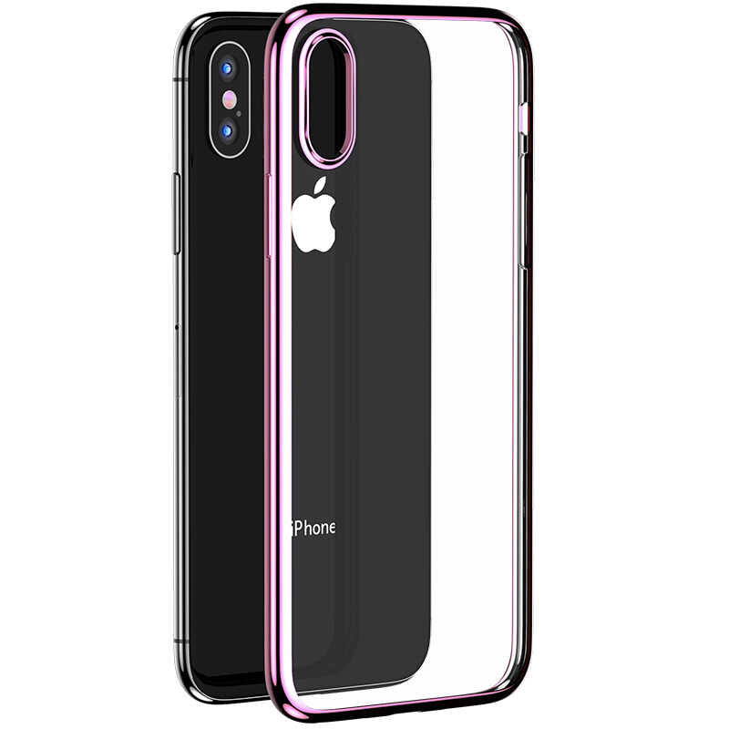 Apple iPhone X Benks Magic Glitz Ultra-Thin Transparent Protective Soft Kapak Rose Gold