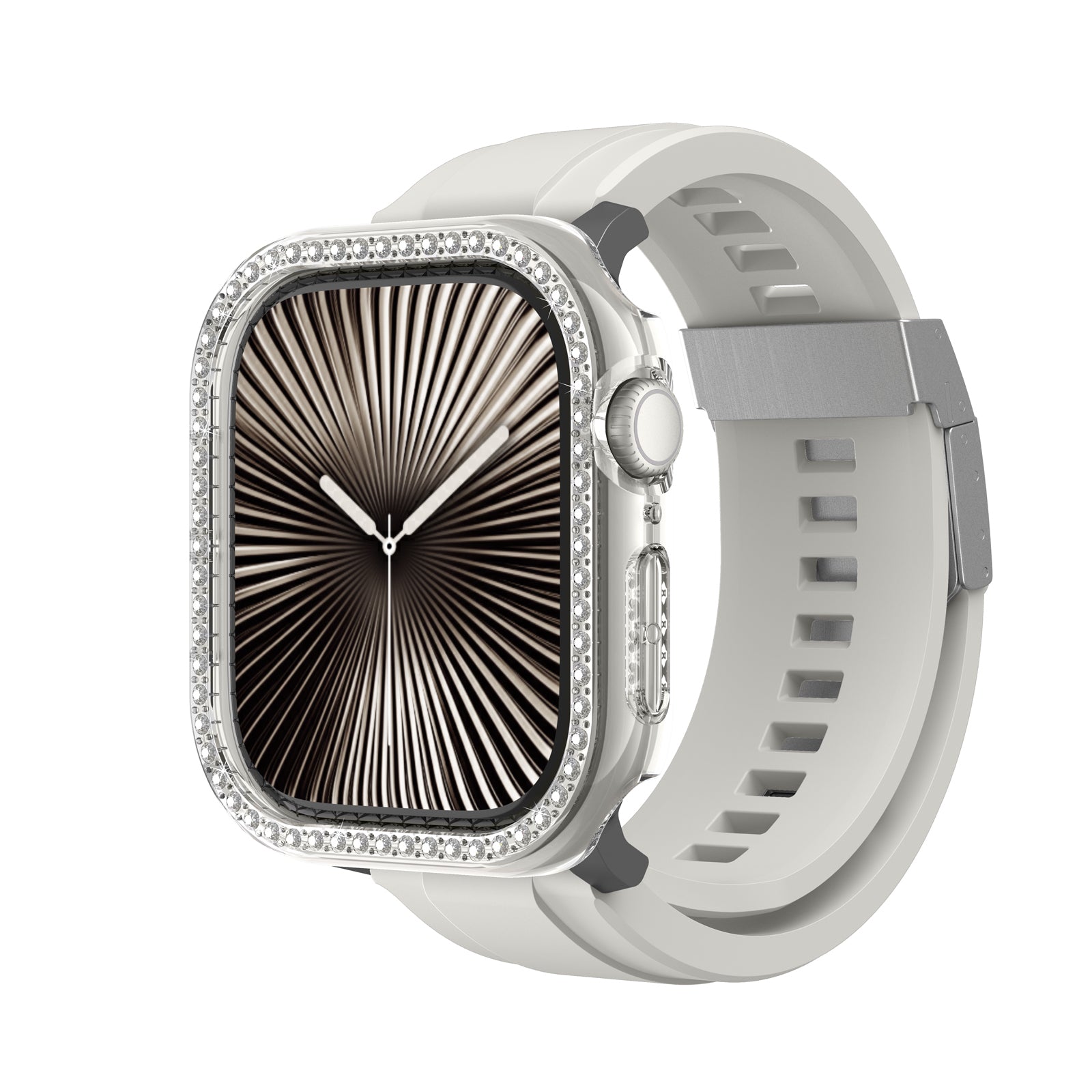 Apple Watch 10 42mm Amazingthing Gleam Fit FullGuard Taşlı Sert PC Kasa ve Ekran Koruyucu Şeffaf