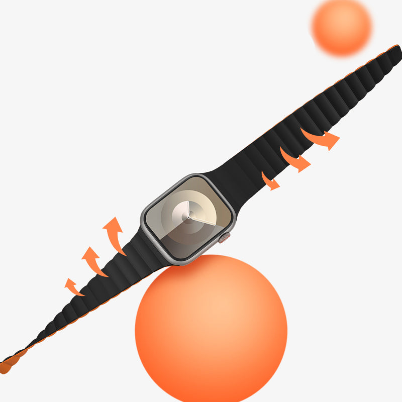 Apple Watch 10 42mm Benks Magnetik Tak Çıkar Silikon Strap Kayış Siyah-Turuncu