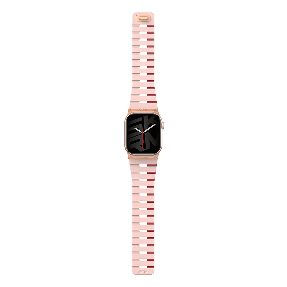Apple Watch 10 42mm Skinarma Gemini Serisi TPU Magnetik Silikon Kordon Pembe