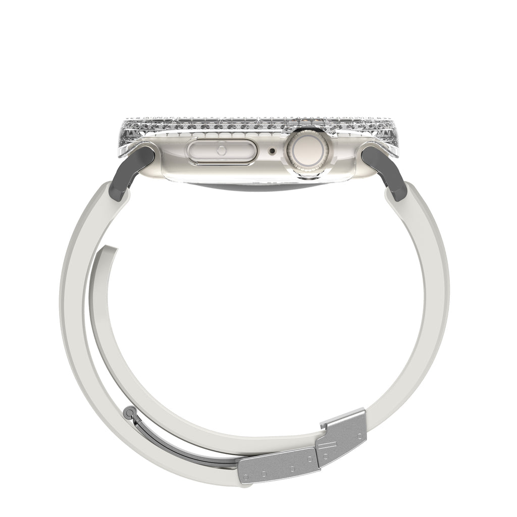 Apple Watch 10 46mm Amazingthing Gleam Fit FullGuard Taşlı Sert PC Kasa ve Ekran Koruyucu Siyah