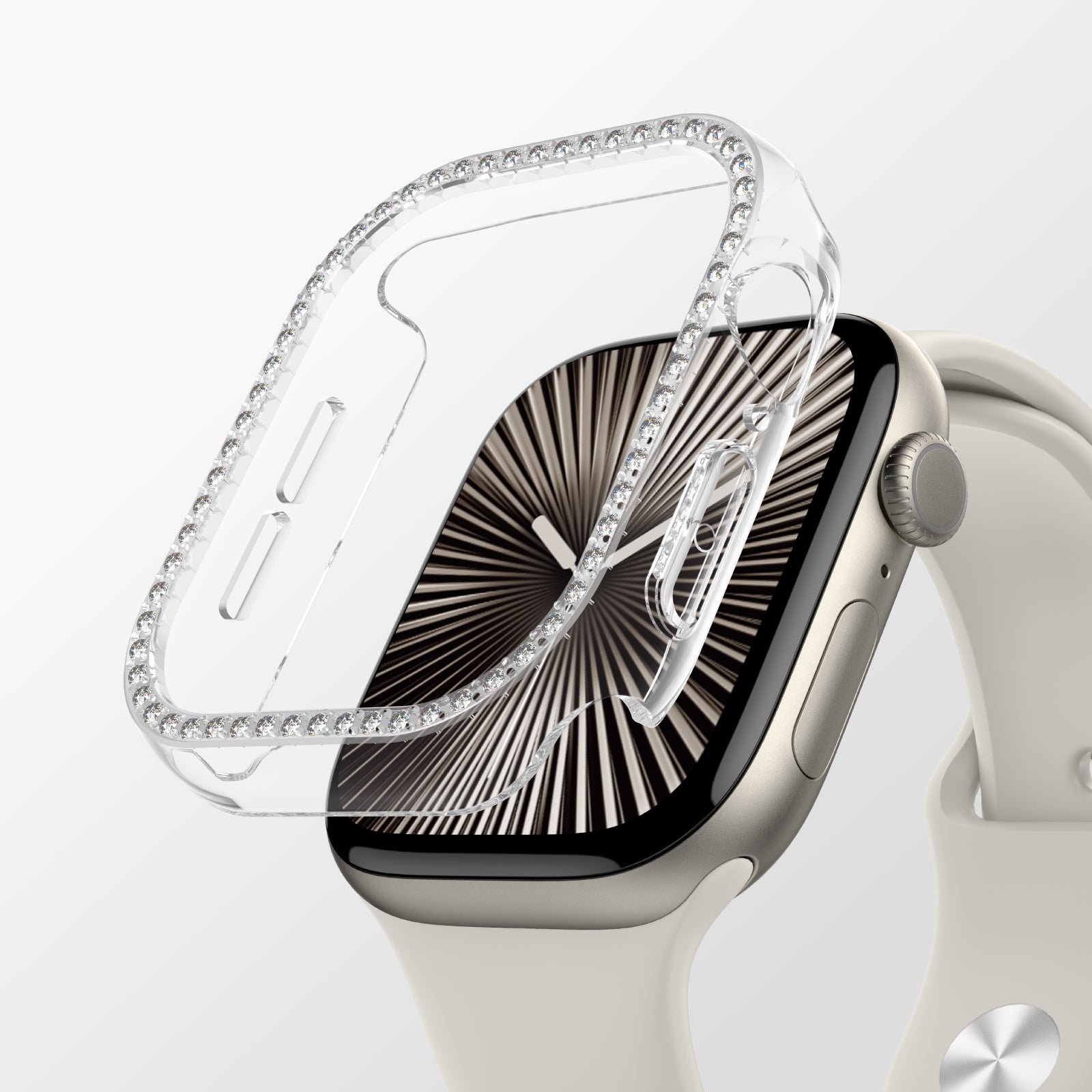 Apple Watch 10 46mm Amazingthing Gleam Fit FullGuard Taşlı Sert PC Kasa ve Ekran Koruyucu Şeffaf