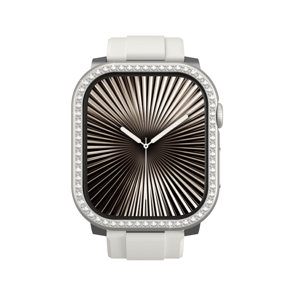 Apple Watch 10 46mm Amazingthing Gleam Fit FullGuard Taşlı Sert PC Kasa ve Ekran Koruyucu Starlight