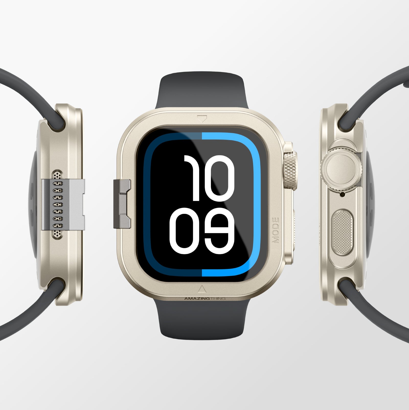 Apple Watch 10 46mm Amazingthing Premium Armor Fit FullGuard Metal Kasa ve Ekran Koruyucu Siyah