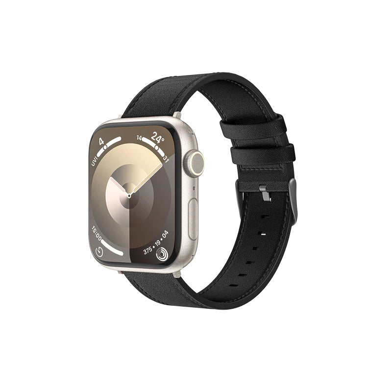 Apple Watch 10 46mm Benks Vintage Genuine Leather Serisi Deri Kordon Strap Kayış Siyah