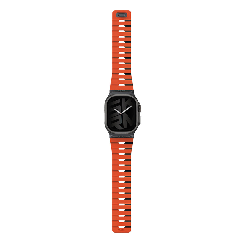 Apple Watch 10 46mm Skinarma Gemini Serisi TPU Magnetik Silikon Kordon Siyah-Turuncu