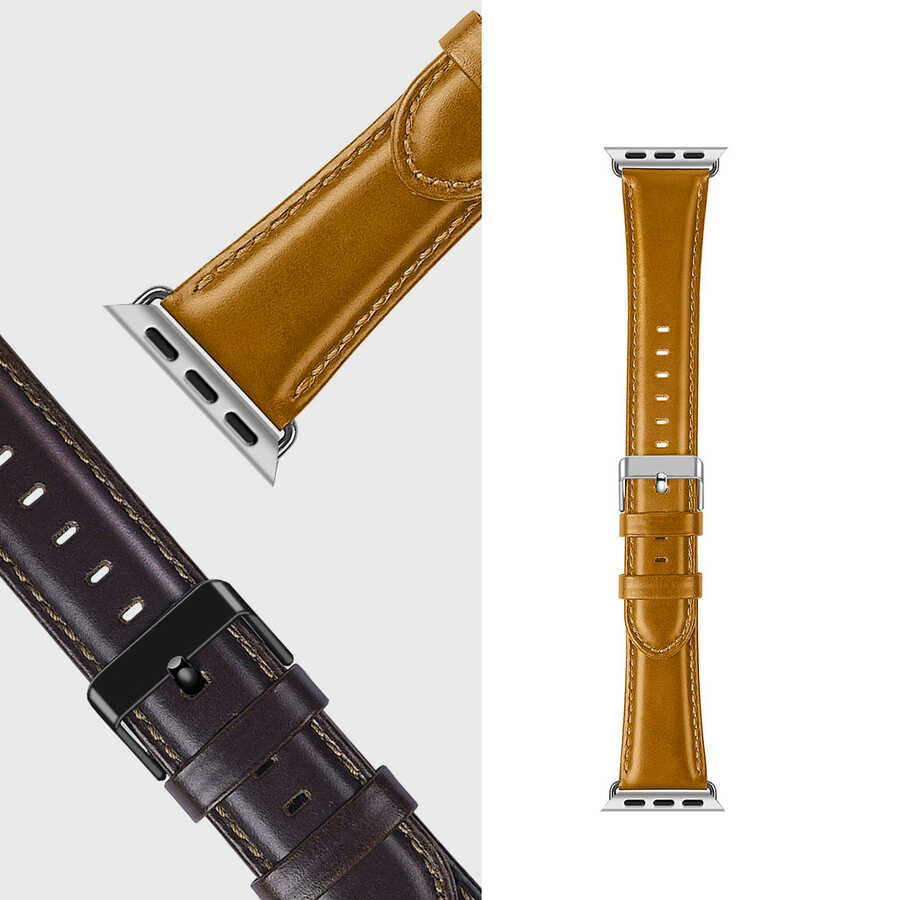 Apple Watch 38mm Wiwu Leather Watchband Deri Kordon Siyah