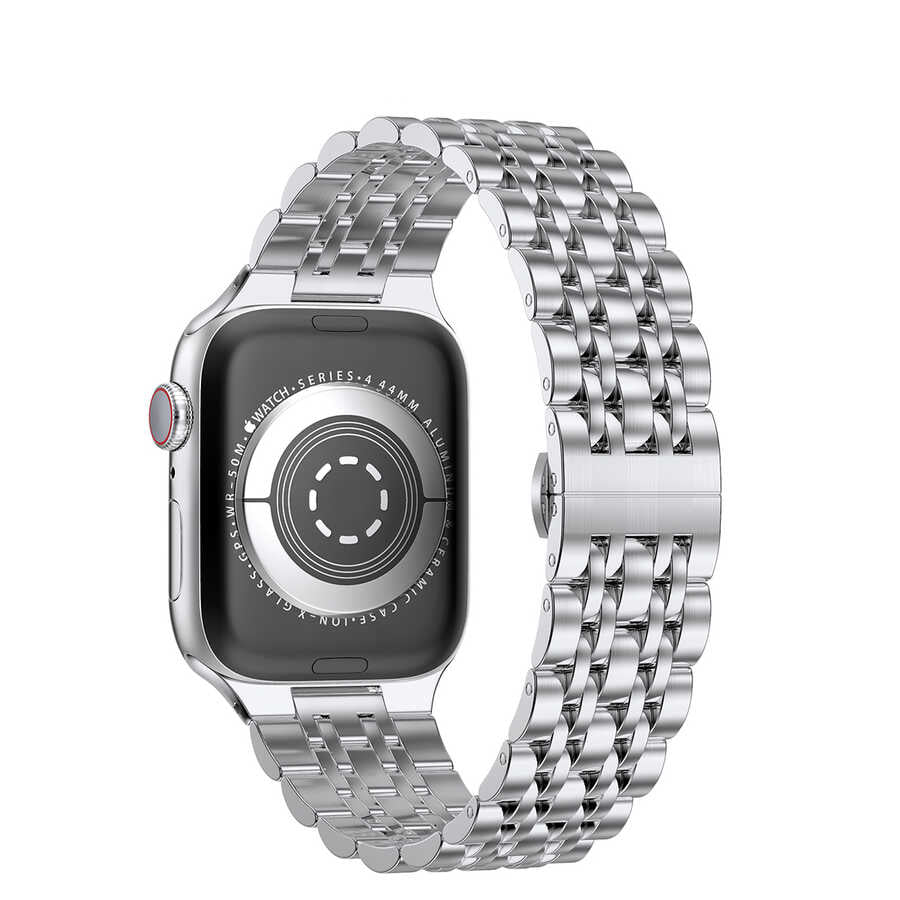 Apple Watch 38mm Wiwu Seven Beads Steel Belt Metal Kordon Gümüş