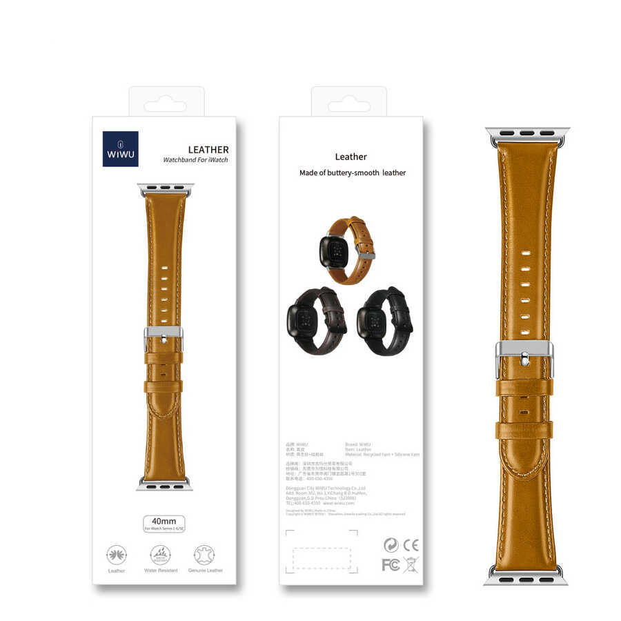 Apple Watch 40mm Wiwu Leather Watchband Deri Kordon Kahverengi