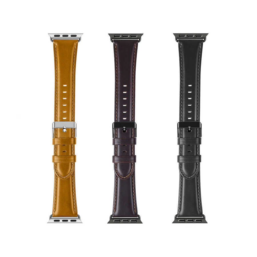 Apple Watch 40mm Wiwu Leather Watchband Deri Kordon Kahverengi